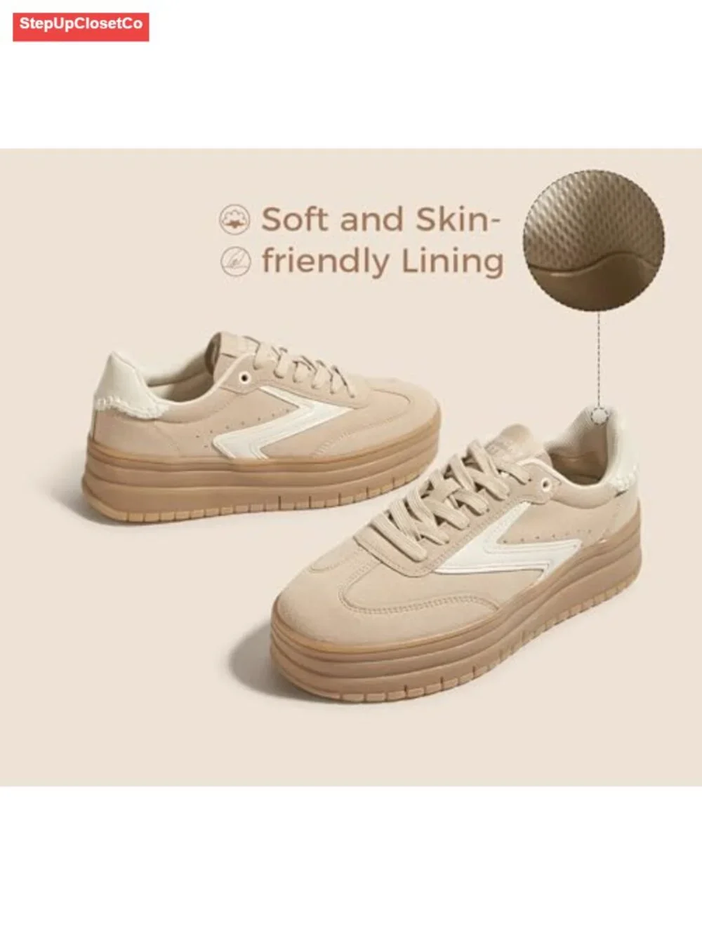 Platform Sneakers with Gum Thick Sole and Rubber Sole